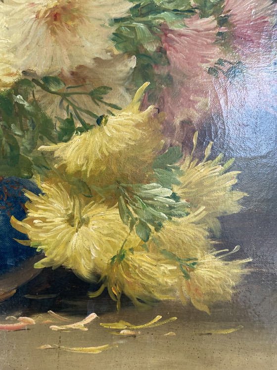 Signed Floral Still Life by Edmond Van Coppenolle, Oil on Canvas, 19th Century – Paintings & Drawings, Wood (photo 9 of 11)