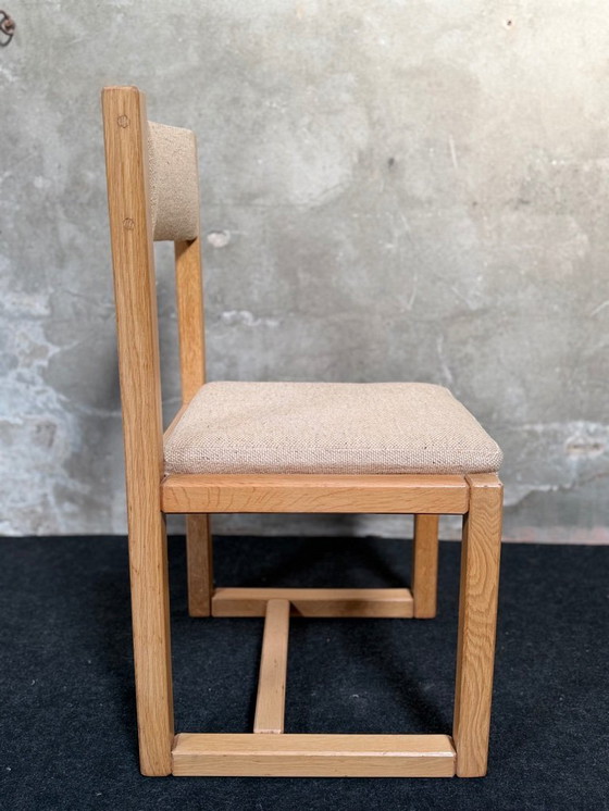 Image 1 of 6 chaises de salle à manger vintage en chêne massif avec assises beiges