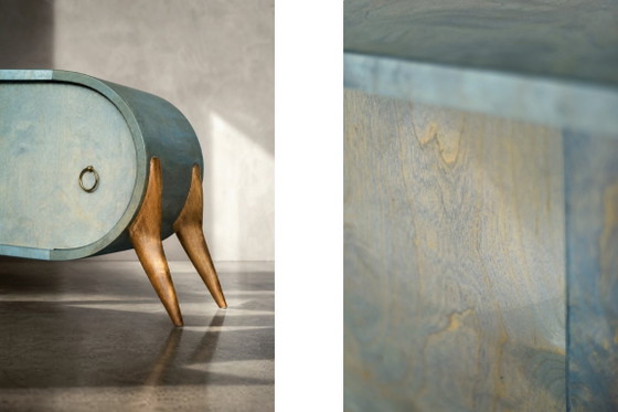Image 1 of Credenza in legno stile Mid-Century Modern italiano, colore turchese, linee aerodinamiche, anni '60.