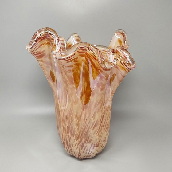 Image 1 of 1970s Exquisite Michielotto Murano Glass Draped Vase. Made in Italy