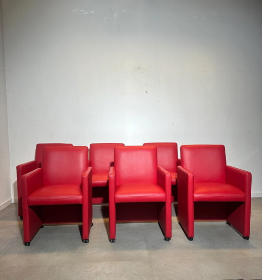 Set van 6 rode fauteuils