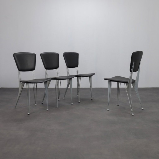 Set of 4 T38 Dining Chairs by Studio Archirivolto for Fasem, Italy, 1980s – eetkamerstoelen, Leather