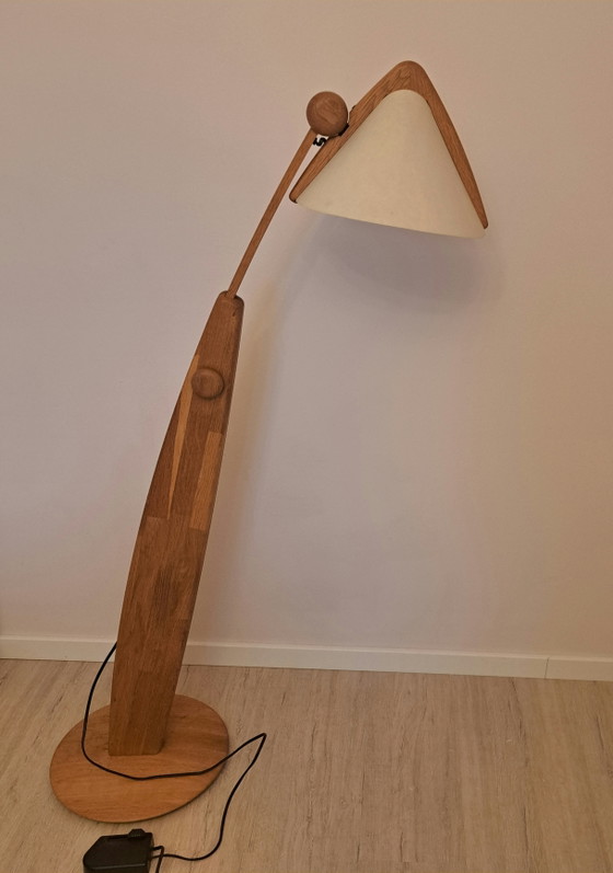 DOMUS 6703 – Zeldzame verstelbare eikenhouten vloerlamp | Vintage Duits design – Vloerlampen, Paper, Wood (photo 8 of 14)