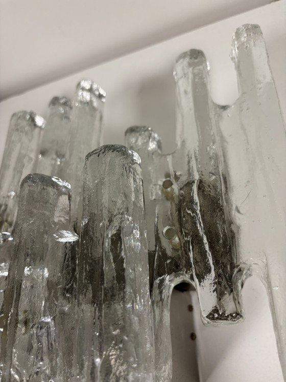 Image 1 of Gran lámpara de pared J.T. Kalmar 'PAN' en cristal hielo y níquel, años 70