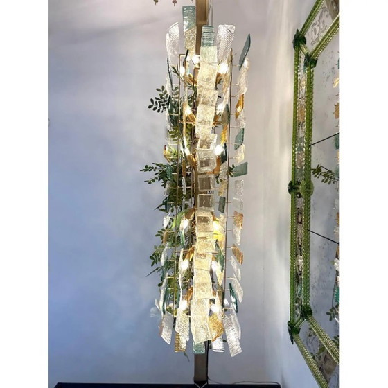 Image 1 of Monumental Rectangular Strip “Listelli” Murano Glass Chandelier by Simoeng