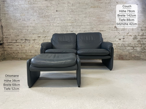 Image 1 of De Sede DS 61 Bank met poef grijs leer vintage