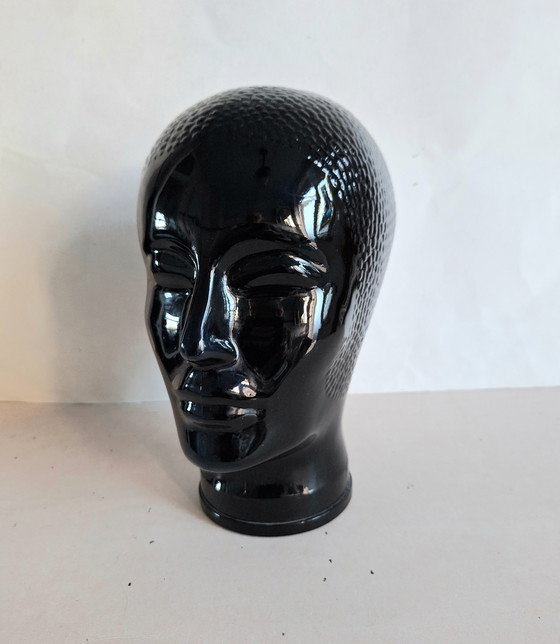 Image 1 of Zwart glazen design hoofd naar ontwerp van Piero Fornasetti 1970.