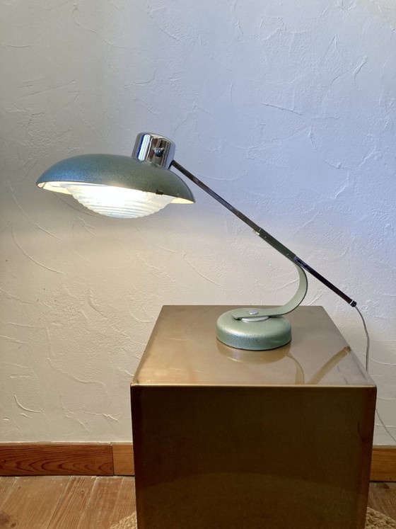 Image 1 of Solère telescopic lamp, hammered paint & blue diffuser, 1950s
