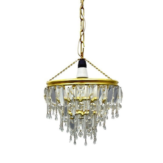 Image 1 of Vintage crystal chandelier Lustry Kamenický Šenov, Czechoslovakia 1970s brass