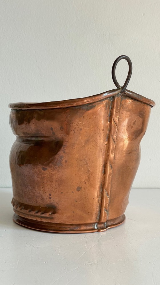 Image 1 of Hangende koperen en stalen plantenpot