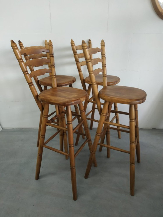 Image 1 of Set Van 4 Jaren Vintage 70 'Farmhouse Style' of Brutalist Style Barkrukken