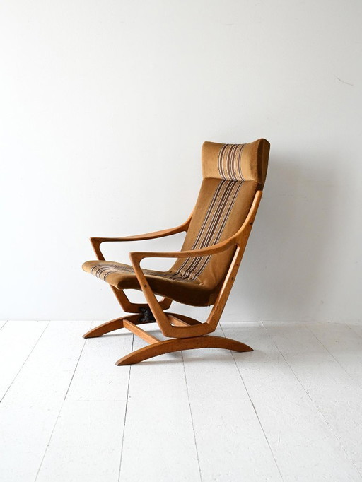 Fauteuil à dossier haut original en chêne scandinave, fin des années 1960