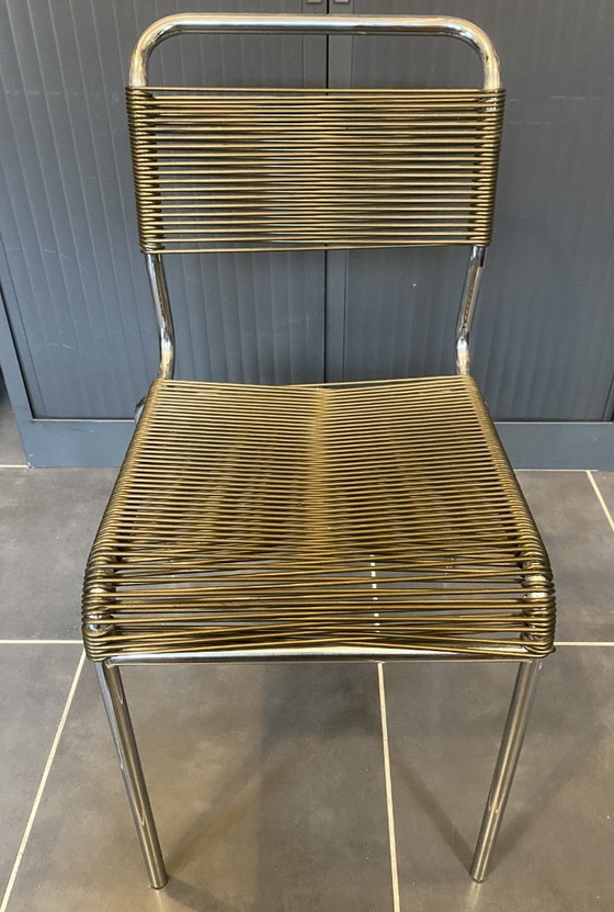 Sedia Scoubidou o Spaghetti Verde Kaki Cromata Vintage 1960 – Sedie da pranzo, Plastica (photo 8 of 20)