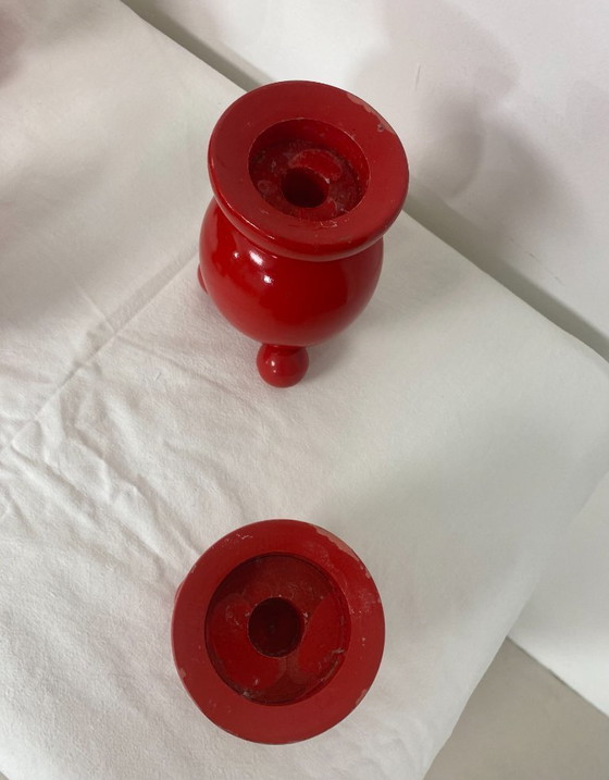 Image 1 of Set aus 4 schwedischen Holzkerzenständern – 1950er Jahre