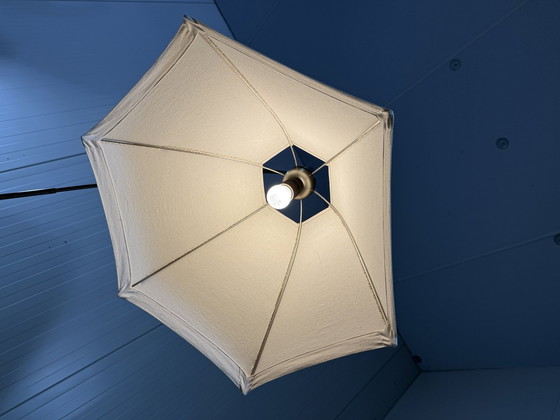 Image 1 of Fishing Rod Floor Lamp with Umbrella Lampshade 1970-80's