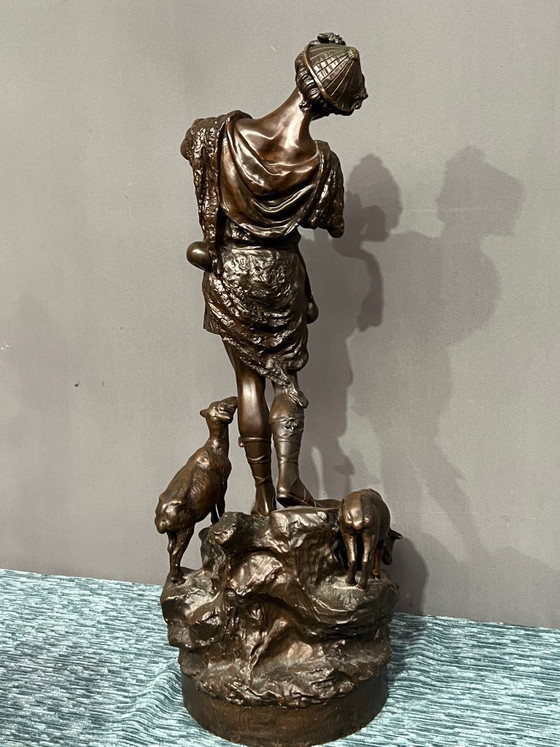 Sculture in bronzo di un pastore con pecore, Marrone, Figuratief (foto 6 di 9)