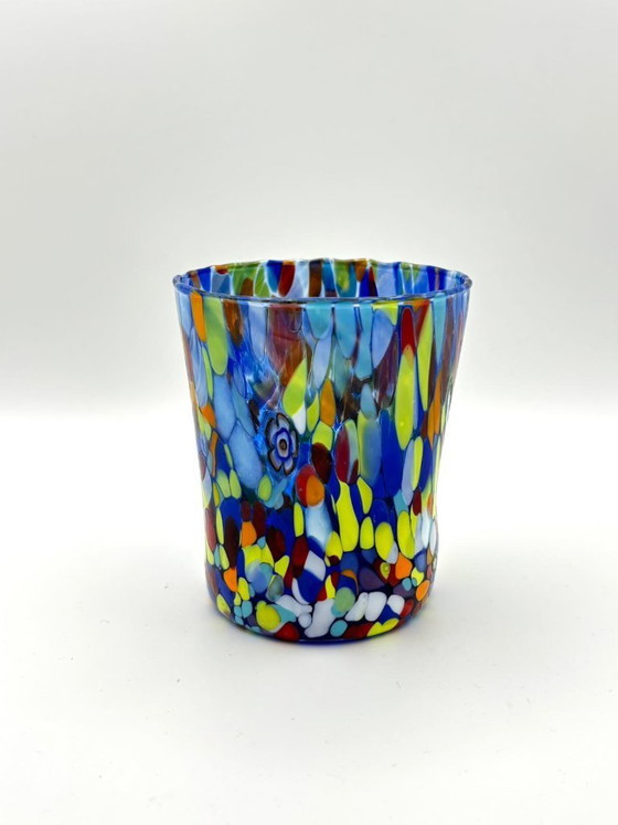 Ensemble de 6 verres vénitiens en verre soufflé avec effet Murano Murrine fusionné dans le verre, fabriqués à (photo 2 of 8)