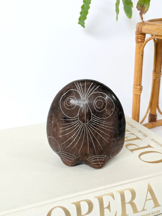 Image 1 of Statuetta di gufo Barro Negro messicano d'epoca | Ceramica fatta a mano in argilla nera di Oaxaca degli anni '70