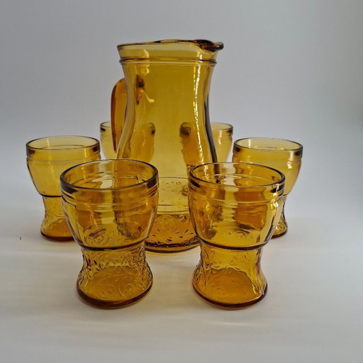 Set da aranciata in vetro ambrato - 1970