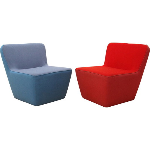 Coppia di sedie da tè vintage in tessuto rosso e blu per Sancal, Spagna