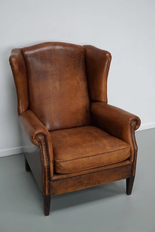 Vintage Nederlandse cognackleurige leren clubfauteuil