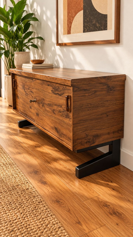 Enfilade MEX Mobelfabrik vintage design scandinave, Buffet bas, Métal, Bois, Noir (photo 10 sur 10)
