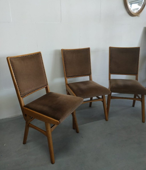 Prachtige set van 3 vintage jaren Scandinavische stijl 50-60 eetkamer keukenstoelen