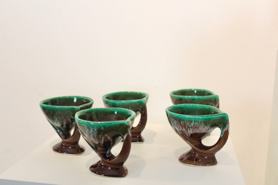 Vallauris Keramik Kaffee- & Serviceset, Frankreich, 1950er Jahre, Geschirr, Braun, Organic Modern (Foto 12 von 17)