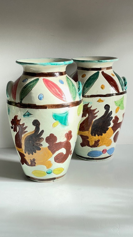 Image 1 of Italian Majolica Vases with Dragon Motif