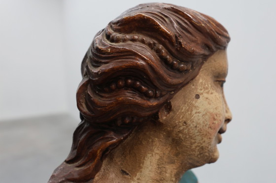 Image 1 of Statua religiosa francese del XVIII secolo raffigurante la Vergine Maria su una nuvola