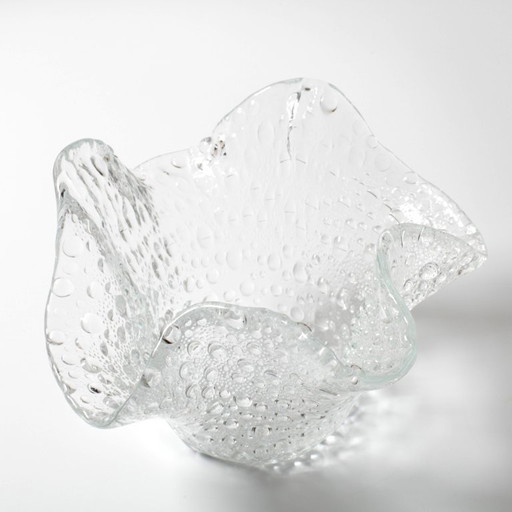 Mid-century Rare Clear Vintage Fazzoletto Glass Vase / Murano / Italy / 1970s