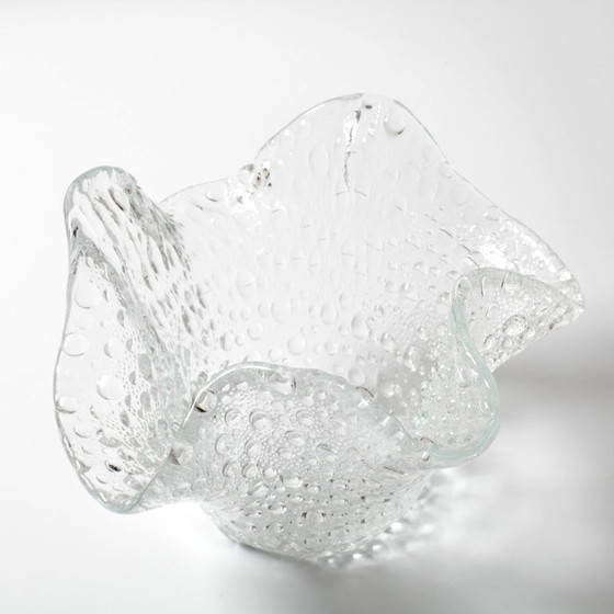 Image 1 of Mid-century Rare Clear Vintage Fazzoletto Glass Vase / Murano / Italy / 1970s