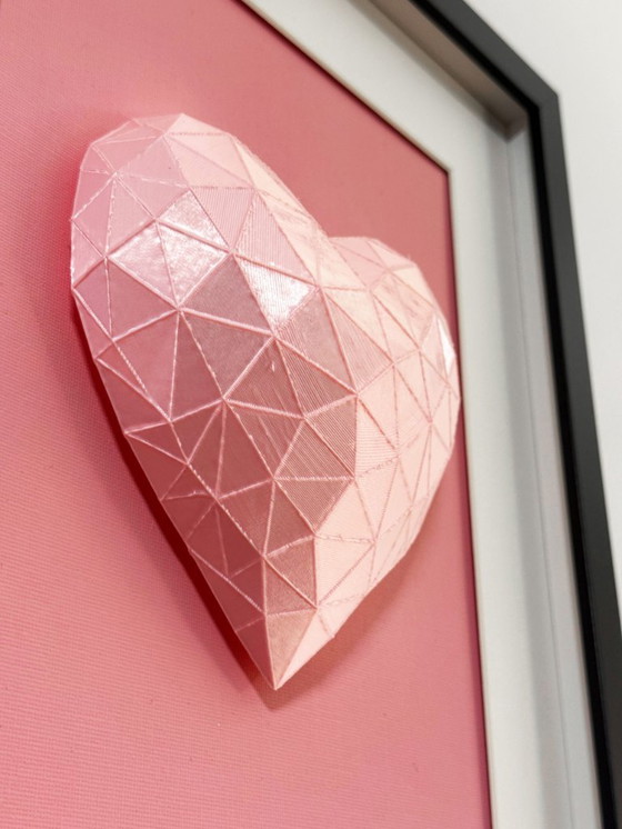 Image 1 of 3D geometrische hart wanddecoratie, roze PLA sculptuur, moderne woondecoratie