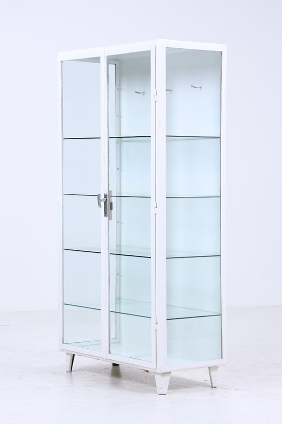 Image 1 of Grande armadietto vintage per medicinali anni '40 | armadietto in vetro metà secolo | vetrinetta portaoggetti #04-28