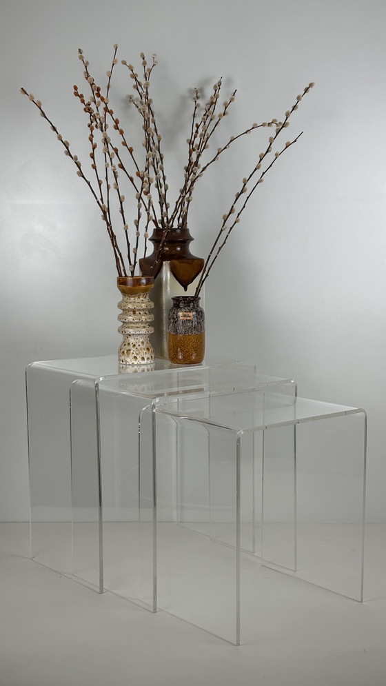 Image 1 of 3 x Vintage lucite perspex plexglass nesting tables mimi set