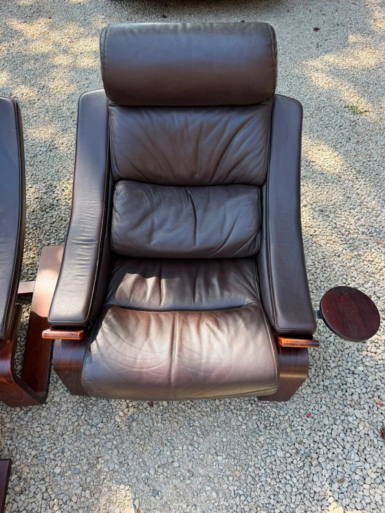 Vintage zetels Kroken lounge 1970 design stijl Ake Fribyter – Roche Bobois, Fauteuils, Leather, Wood (photo 2 of 6)