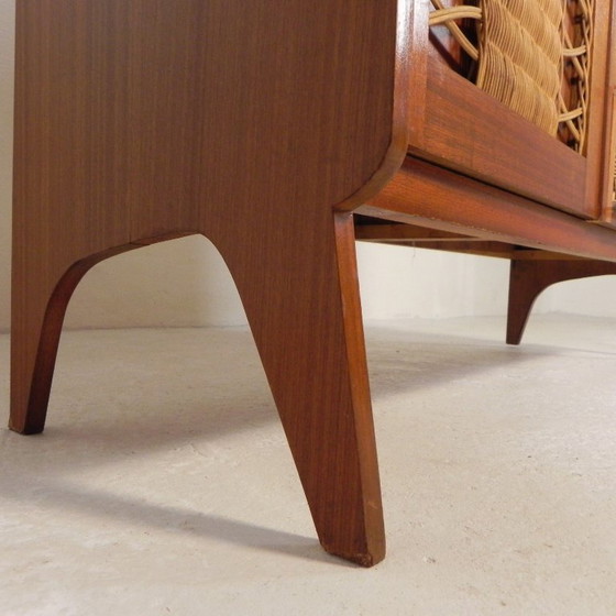 Image 1 of Mobiletto vintage, scrittoio in rattan e legno, anni '60