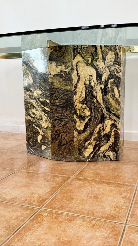 Image 1 of Eettafel in Artedi-stijl van glas en groen marmer