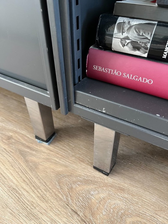 Sideboard with wooden top and dark grey doors, Metal, Brown, Vintage (photo 10 of 11)