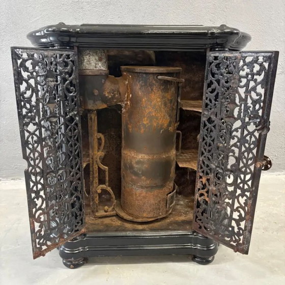 Image 1 of Antique Decorative Fireplace Insert Ornate Cast Iron Black 1900s French Style