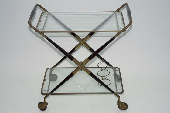 Image 1 of Carrello bar in ottone e legno di metà secolo, Italia, anni '50