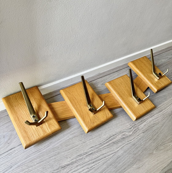 Image 1 of Vintage wooden wall coat rack 4 hooks 74 cm