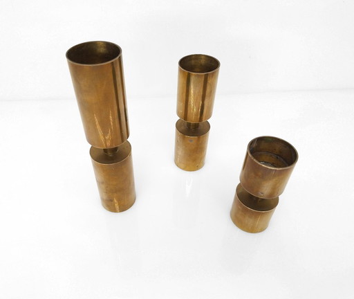 3 Scandinavian candlesticks in solid brass, Thelma Zoega, Sweden, 1976