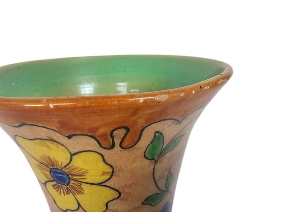 Image 1 of Plateelbakkerij de Iris - Gouda - jarrón de loza con decoración floral - 1925/1968