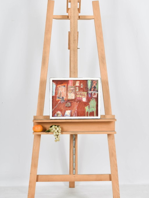 Helen Nieuwendijk (1946) - Interior with chair - 2001 - Acrylic on marouflé - 27 x 33 cm