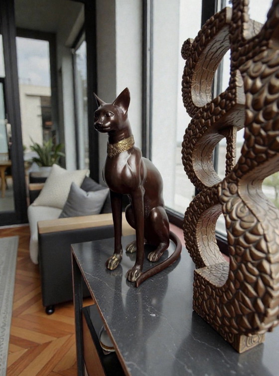 Image 1 of A. Tiot, Lifesize Bronze Egyptian Cat Sculpture, 62 cm, France, 1970s