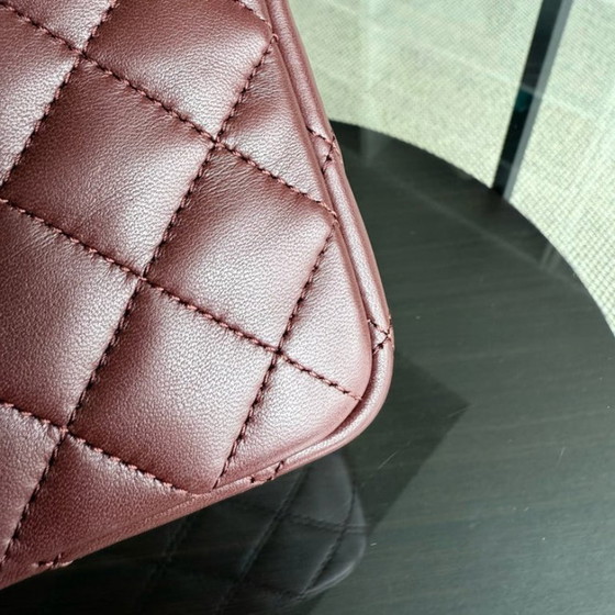 Image 1 of Chanel Chanel Seasonal Two-tone Flap Medium - Quilted Lambskin Dark Burgundy Red Black Gold Hardware Series 21
