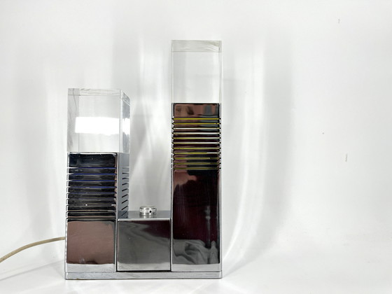 Image 1 of Vintage chrome and plexi table lamp attr. to Gaetano Missaglia, 1970s