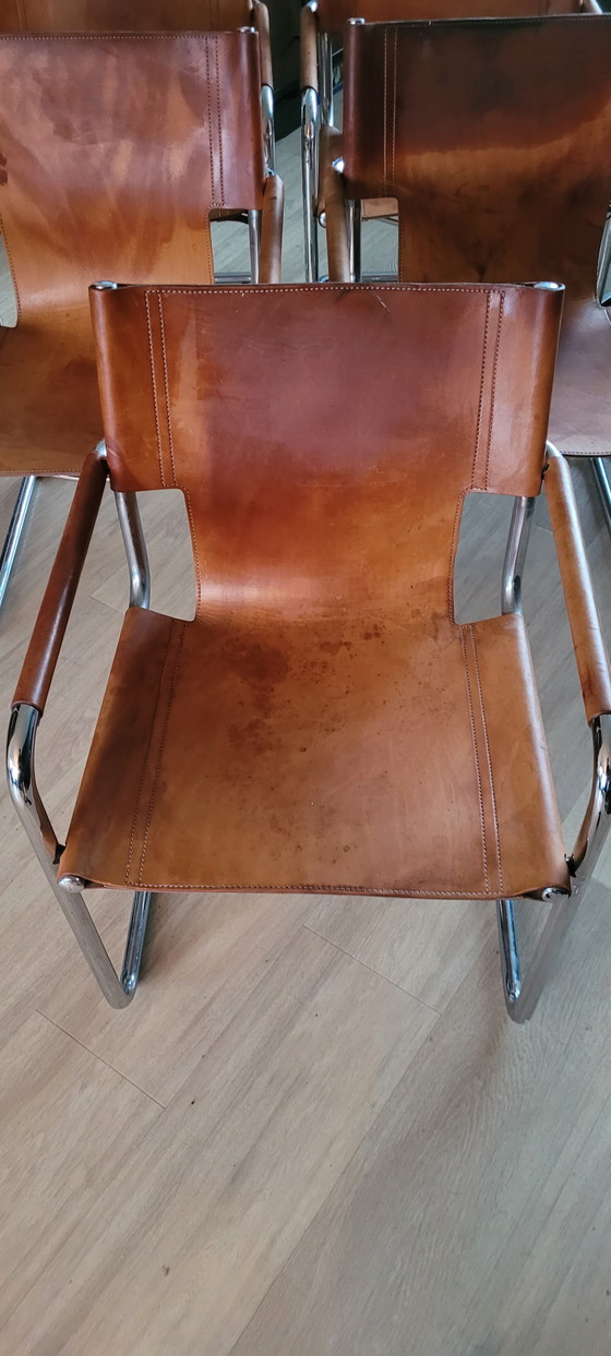 Image 1 of Linea Veam 5 X Cognac Leten  Stoelen. 