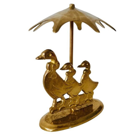 Image 1 of Statuetta d'ottone vintage con ombrello per anatre, anni '70